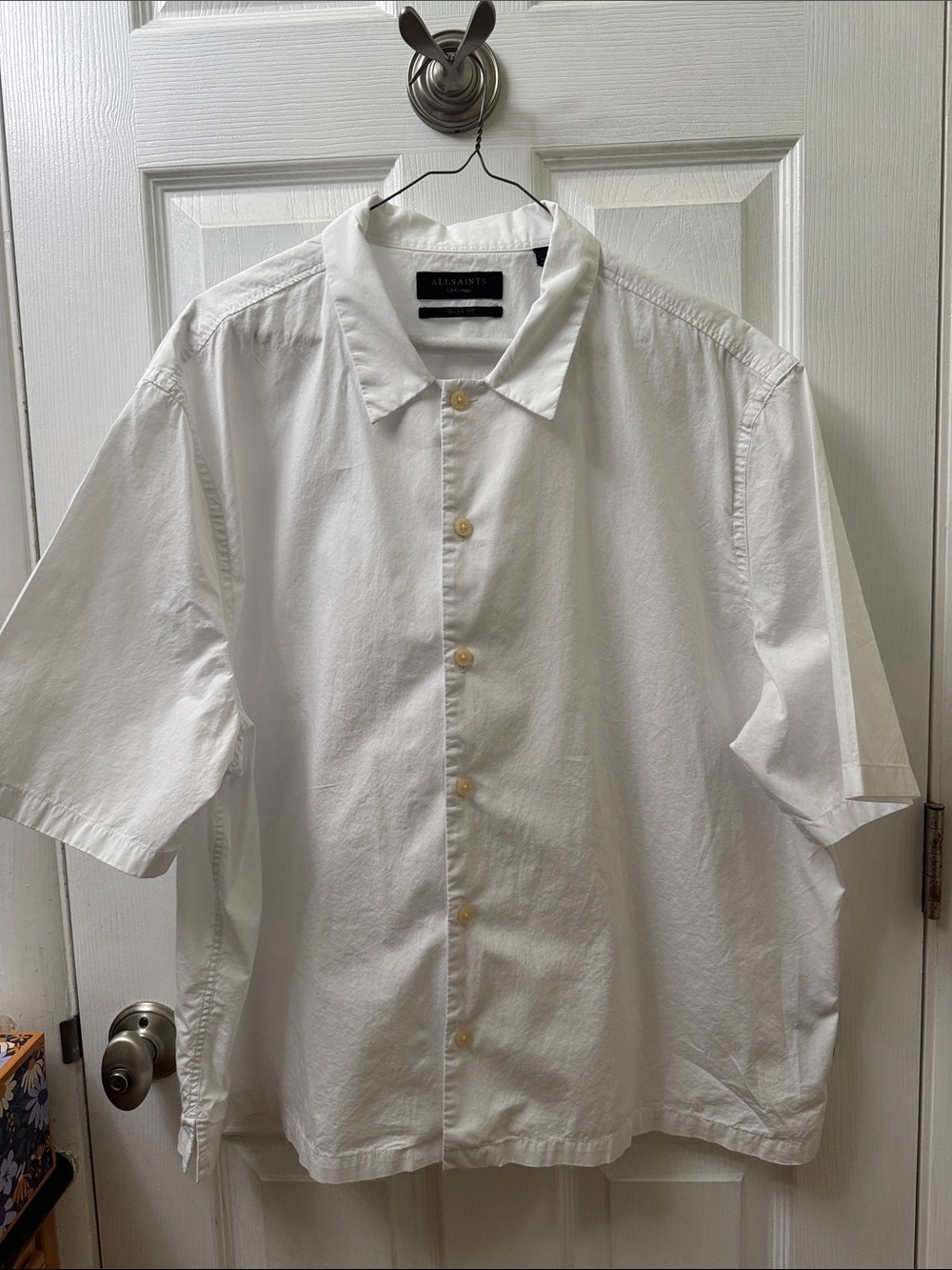 All Saints White Short-Sleeve Casual Button-Down Shirt